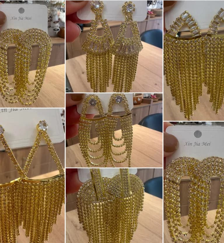 Altın tonlu zirkon püskül küpe serisi — mağazadan